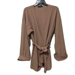 PrettyLittleThing, Tie Belt, Long Sleeves, Wrap Coat, Tan Color, Size 6